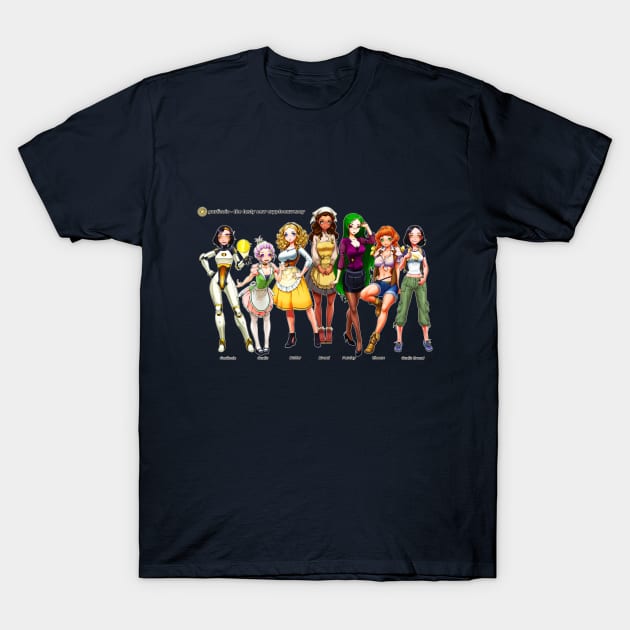 Garlicoin Mascot Girls - Garlicoin, Garlic, Butter, Bread, Parsley, Cheese, and Garlic Bread T-Shirt by theghostfire